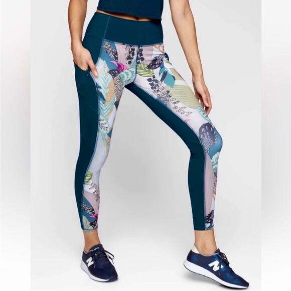 Athleta Oasis Contender 7/8 leggings Lagoon Tropical Large - Picture 1 of 11